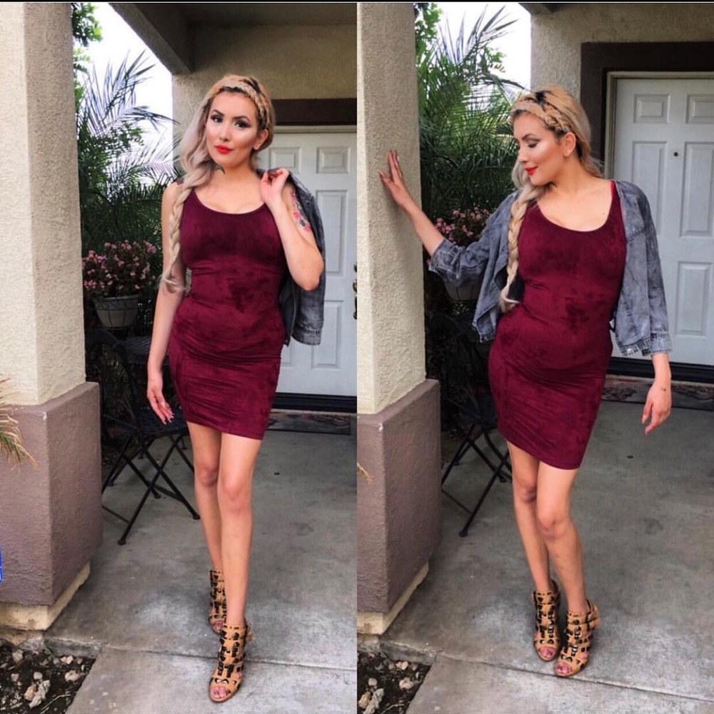 3/30 Wine Maroon suede mini dress small